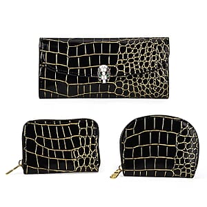 La Marey Black Crocodile Faux Leather 3pcs Giftbox, Ladies Wallet and 2pcs Card Wallets