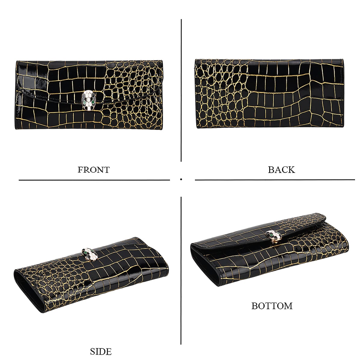 La marey Black Crocodile Pattern Faux Leather Wallet and 2pcs Card Bag image number 1