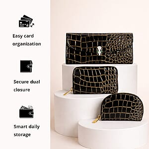 La Marey Black Crocodile Faux Leather 3pcs Giftbox, Ladies Wallet and 2pcs Card Wallets