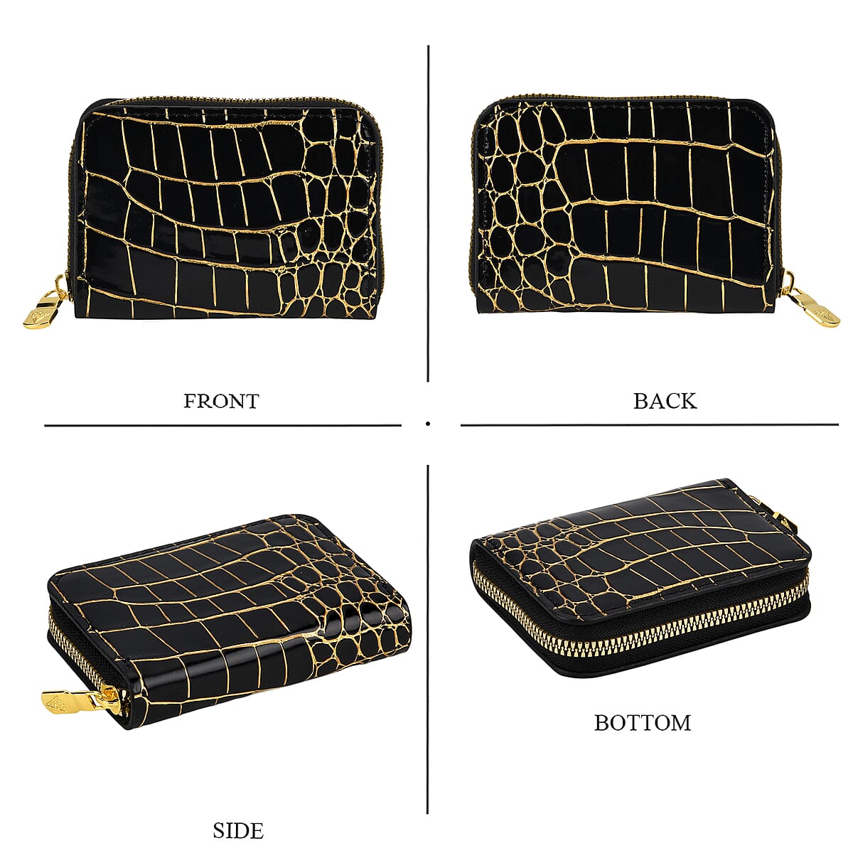 La marey Black Crocodile Pattern Faux Leather Wallet and 2pcs Card Bag image number 5