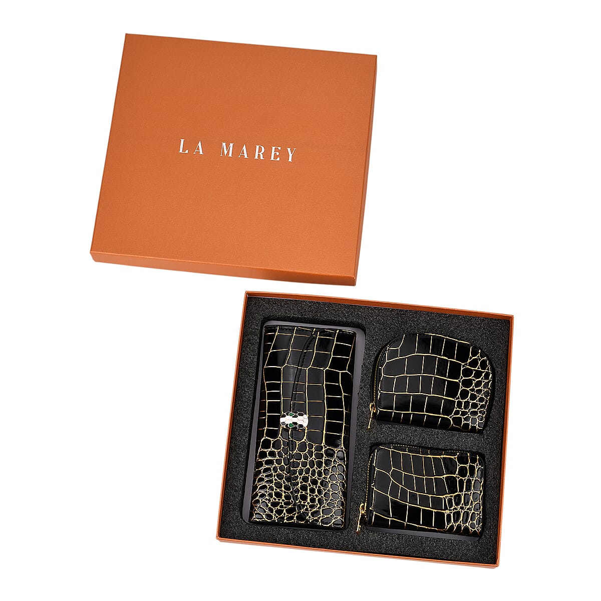La marey Black Crocodile Pattern Faux Leather Wallet and 2pcs Card Bag image number 7