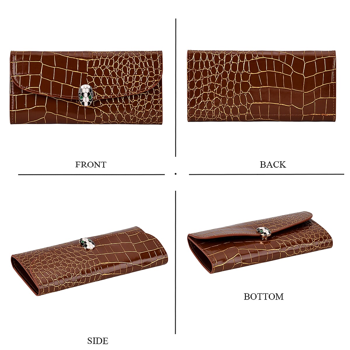 La marey Brown Crocodile Pattern Faux Leather Wallet and 2pcs Card Bag image number 1