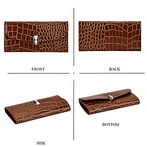 La marey Brown Crocodile Pattern Faux Leather Wallet and 2pcs Card Bag