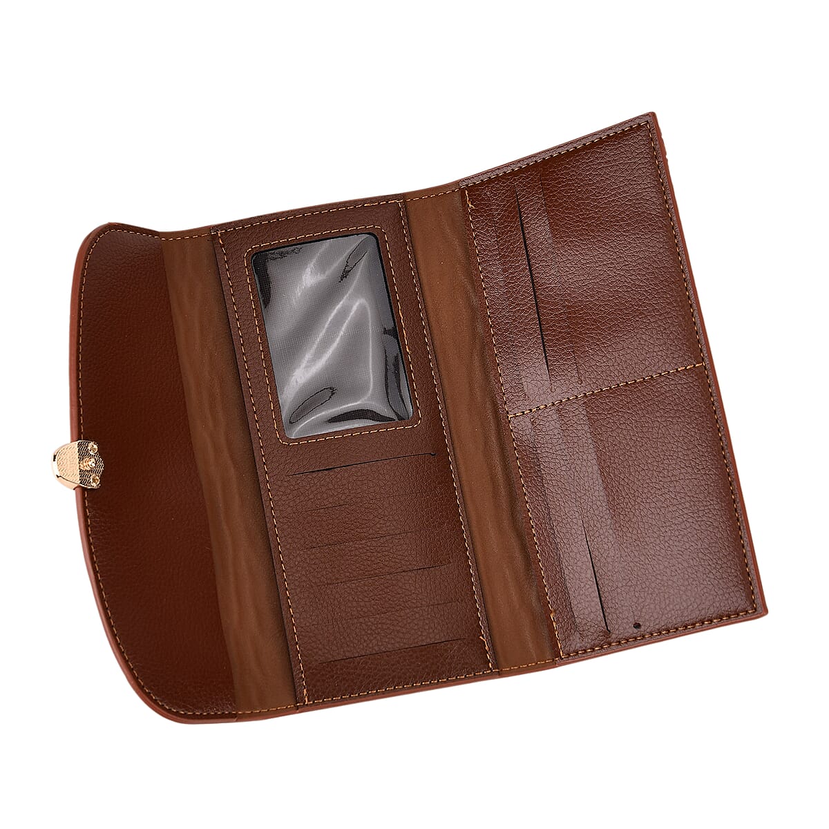 La marey Brown Crocodile Pattern Faux Leather Wallet and 2pcs Card Bag image number 2