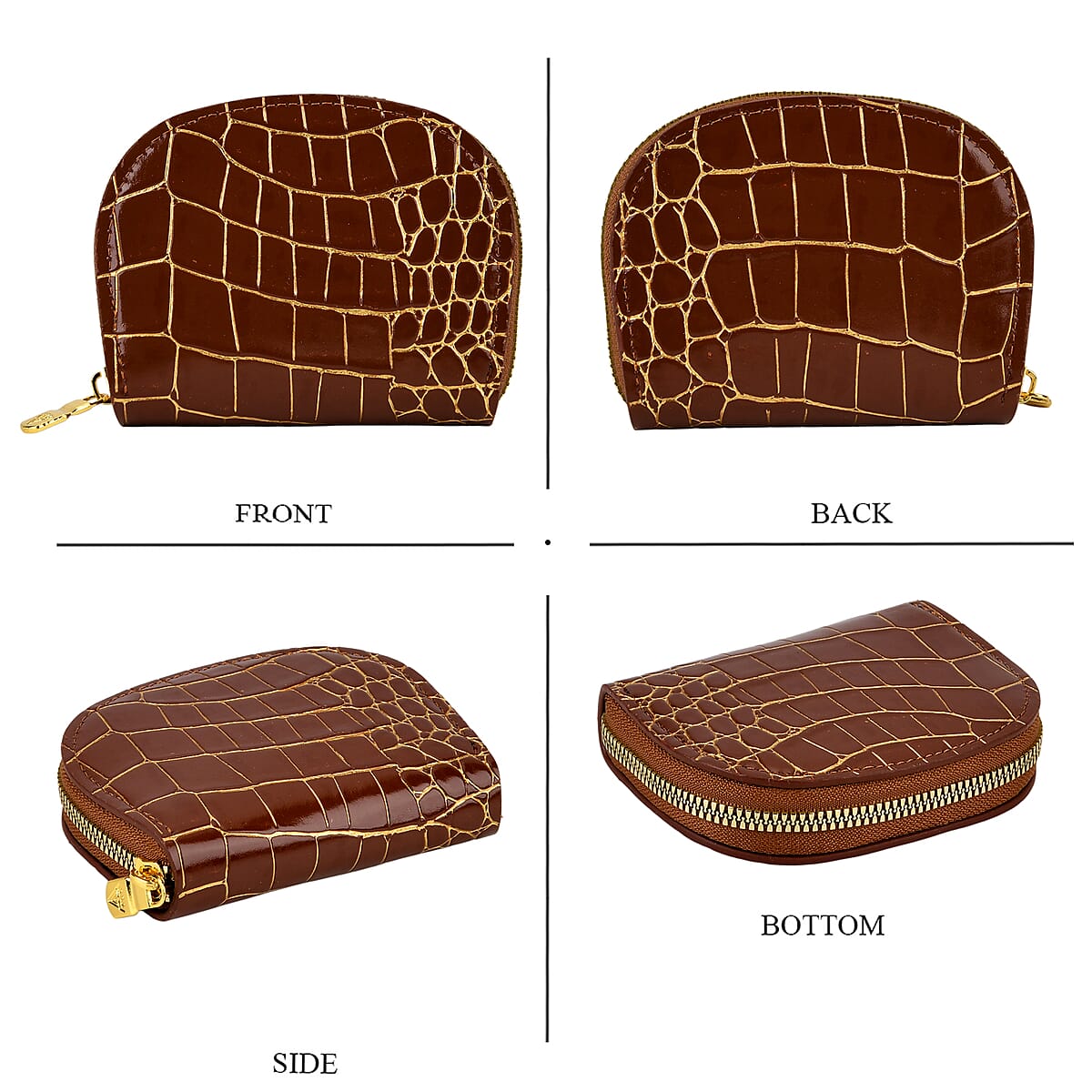 La marey Brown Crocodile Pattern Faux Leather Wallet and 2pcs Card Bag image number 3