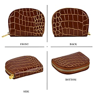 La marey Brown Crocodile Pattern Faux Leather Wallet and 2pcs Card Bag