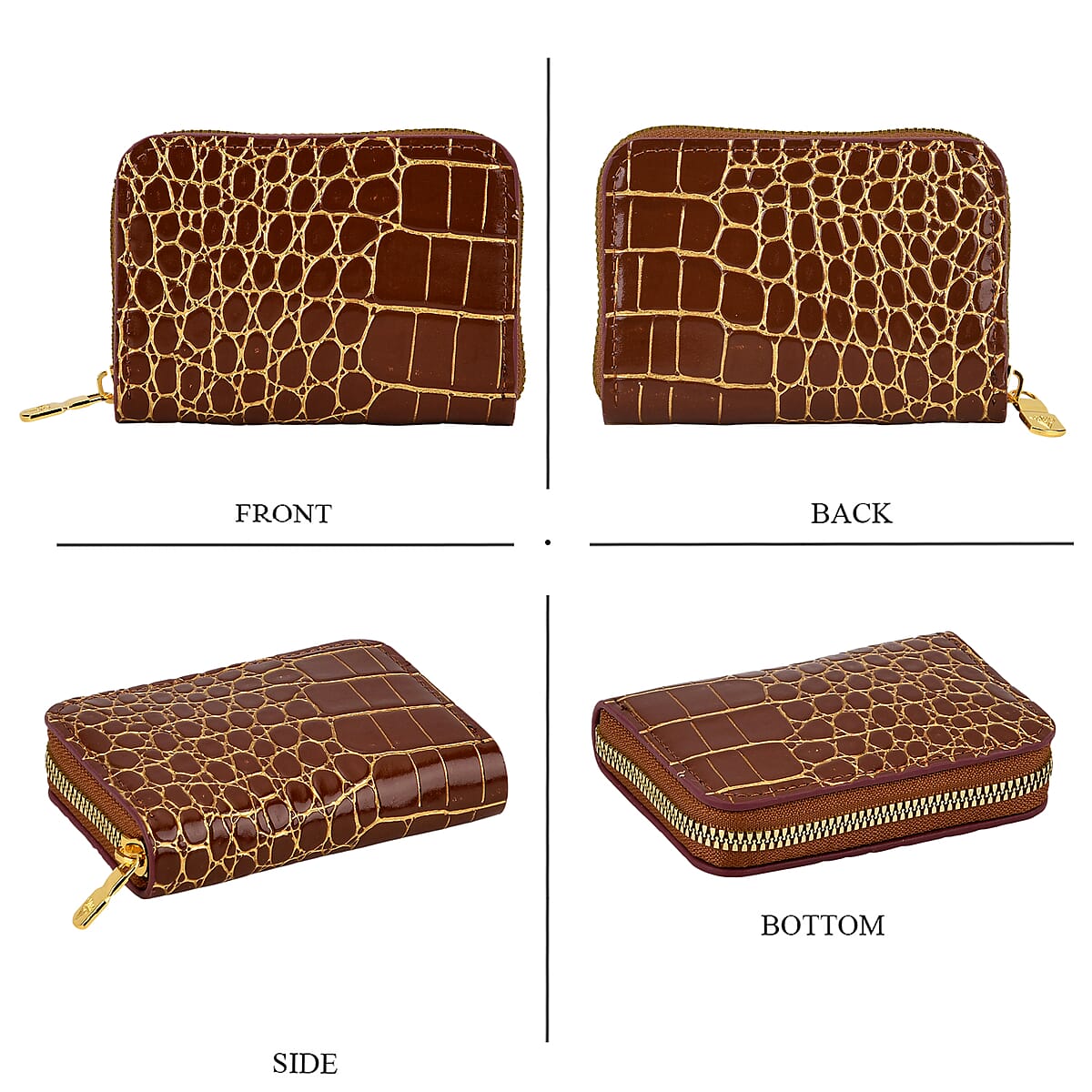La marey Brown Crocodile Pattern Faux Leather Wallet and 2pcs Card Bag image number 5