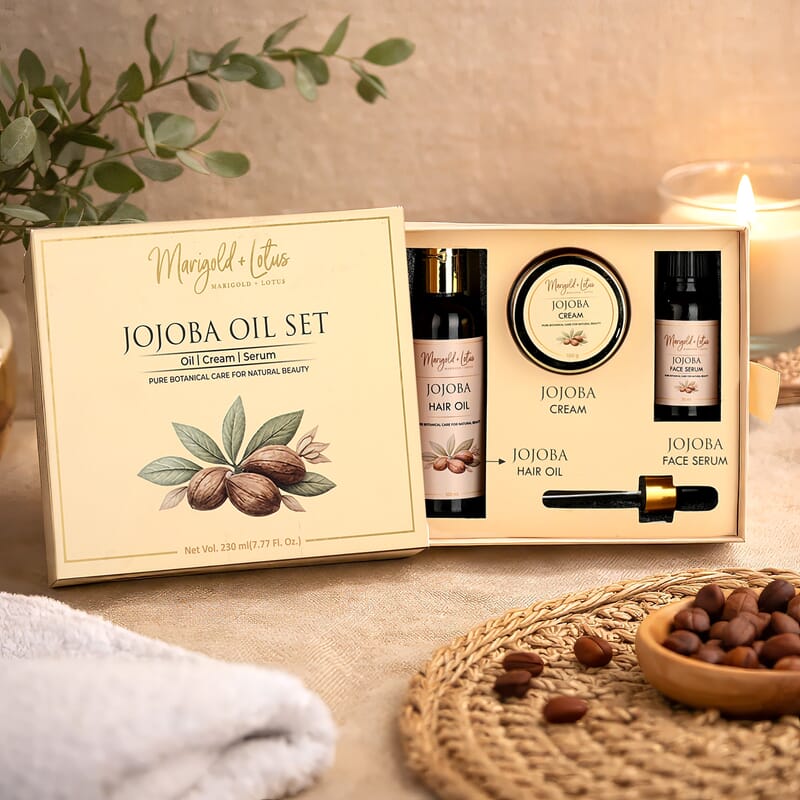 Marigold & Lotus Jojoba Trio Set - Jojoba Oil, Jojoba Cream and Jojoba Serum