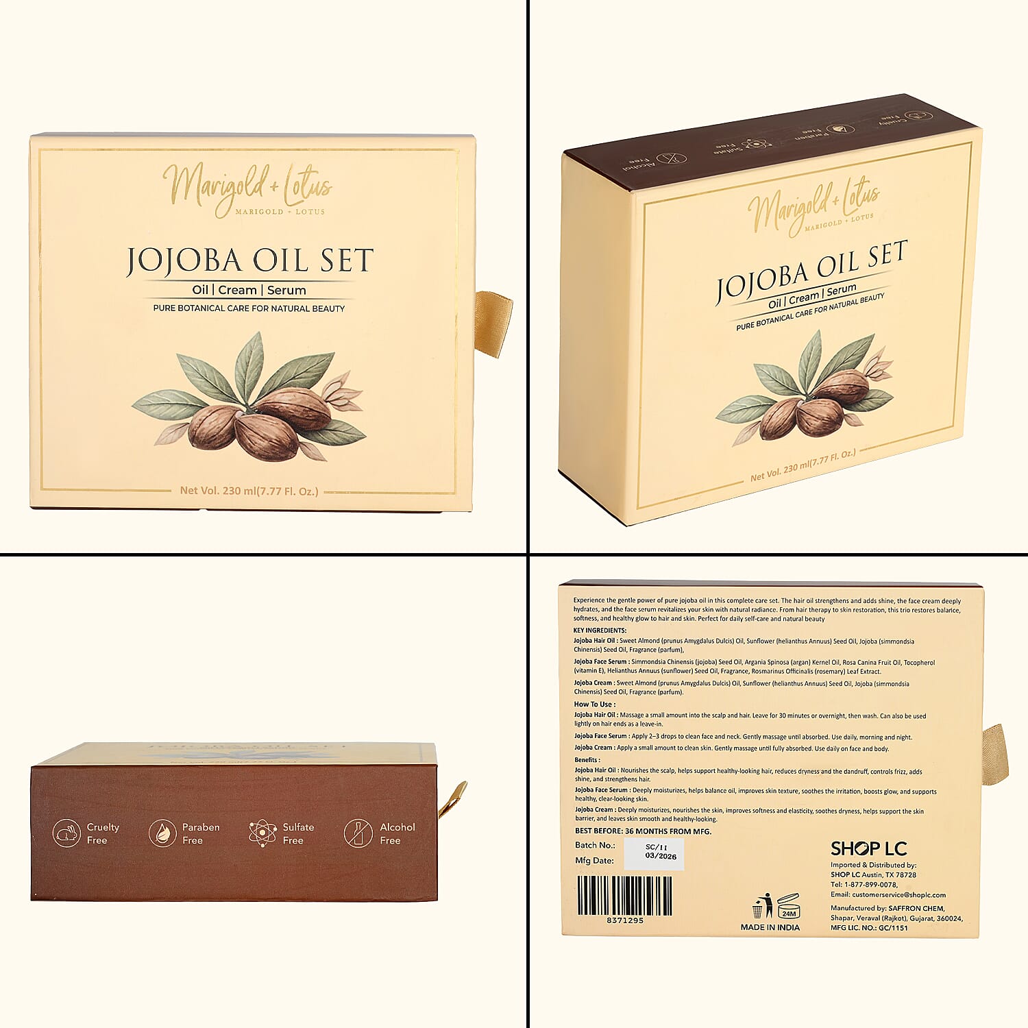 Marigold & Lotus Jojoba Trio Set - Jojoba Oil, Jojoba Cream and Jojoba Serum