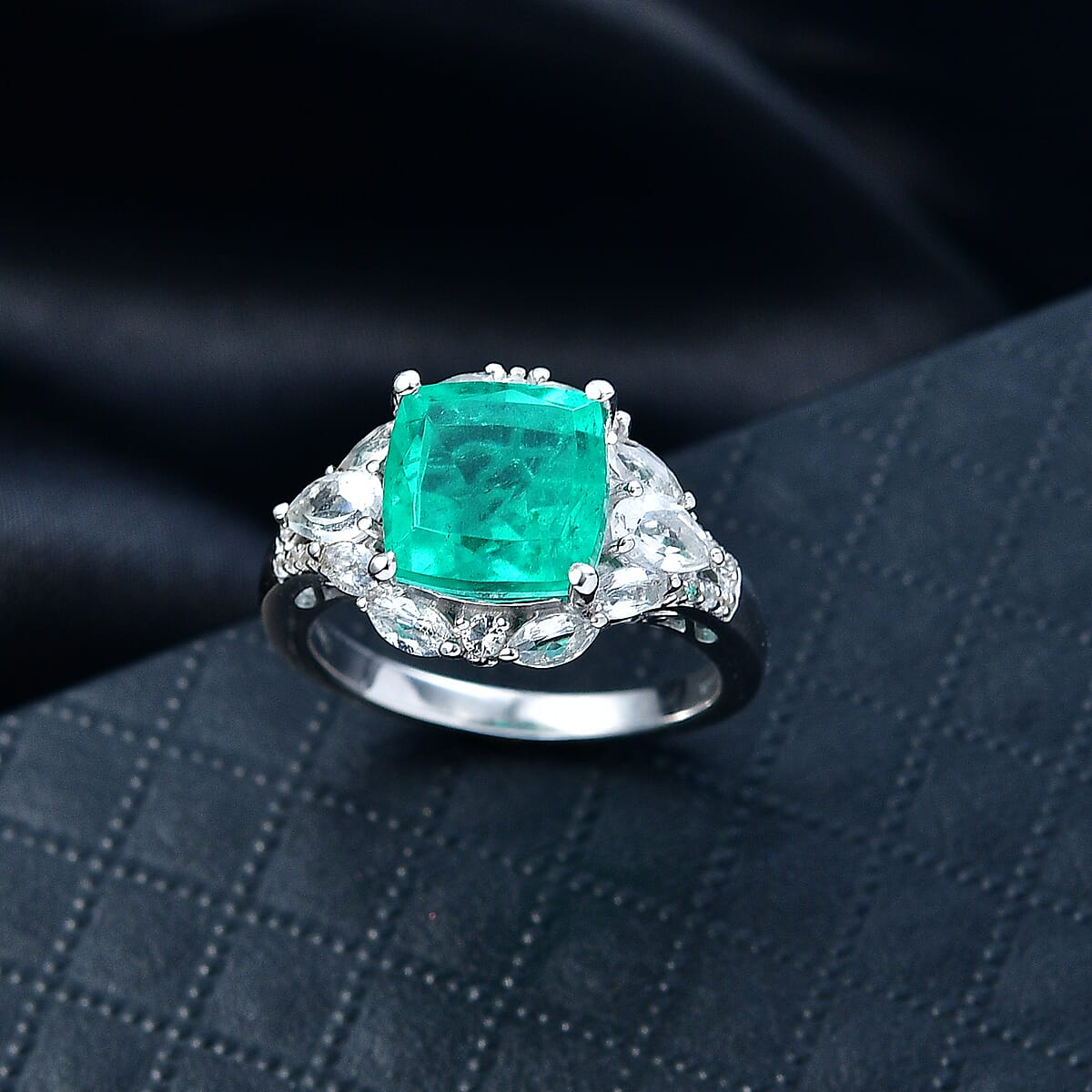 D'Joy Emeraldine Quartz, White Topaz Ring in Platinum Over Sterling Silver (Size 10.0) 5.10 ctw image number 1