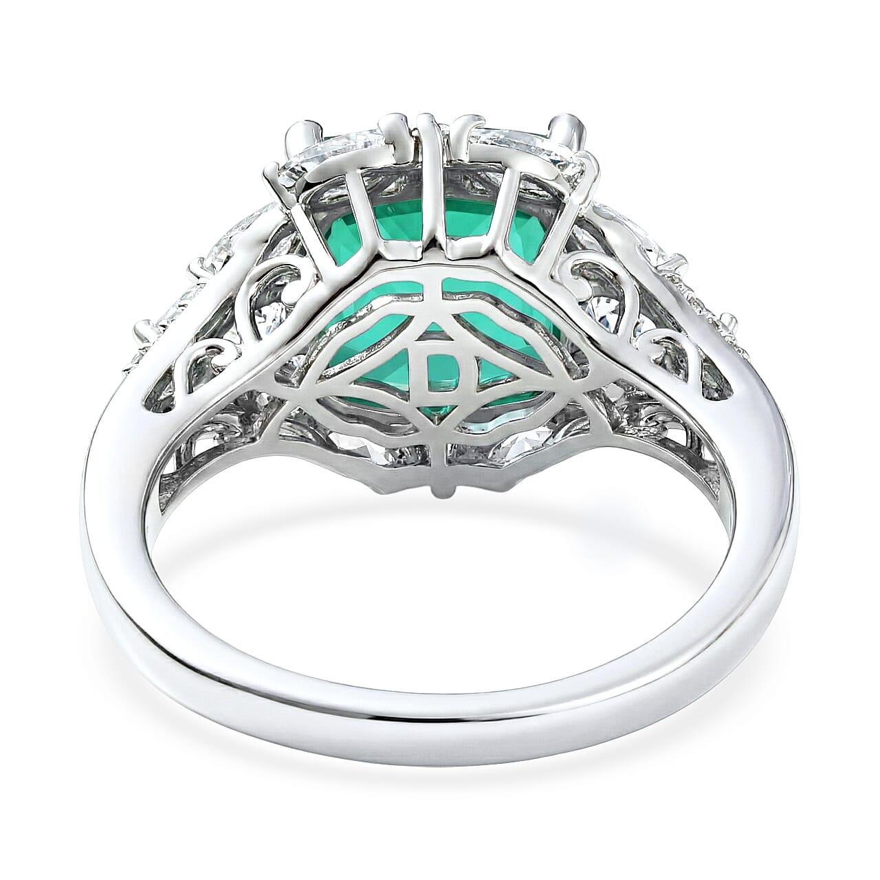 D'Joy Emeraldine Quartz (Triplet) and White Topaz 5.10 ctw Ring in Platinum Over Sterling Silver (Size 10.0)