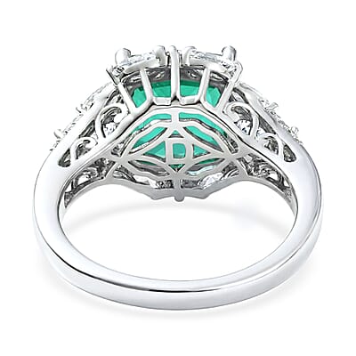 D'Joy Emeraldine Quartz (Triplet) and White Topaz 5.10 ctw Ring in Platinum Over Sterling Silver (Size 10.0)