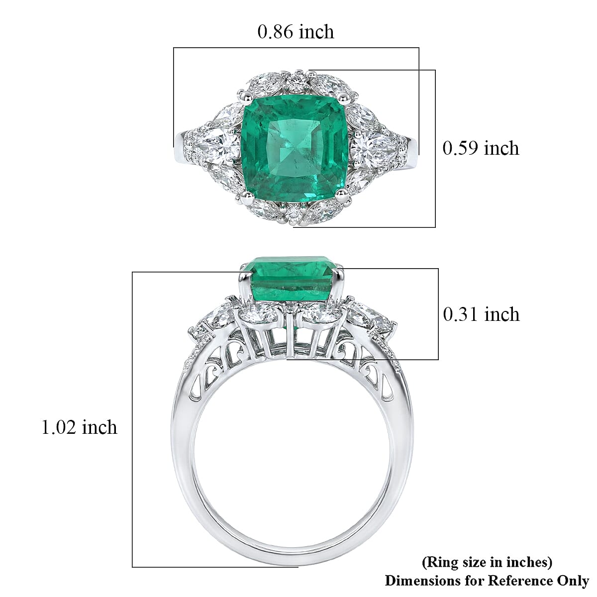 D'Joy Emeraldine Quartz (Triplet) and White Topaz 5.10 ctw Ring in Platinum Over Sterling Silver (Size 10.0)
