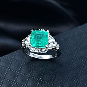 D'Joy Emeraldine Quartz (Triplet) and White Topaz 5.10 ctw Ring in Platinum Over Sterling Silver (Size 7.0)