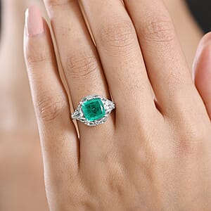 D'Joy Emeraldine Quartz (Triplet) and White Topaz 5.10 ctw Ring in Platinum Over Sterling Silver (Size 7.0)