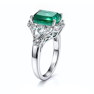D'Joy Emeraldine Quartz (Triplet) and White Topaz 5.10 ctw Ring in Platinum Over Sterling Silver (Size 7.0)