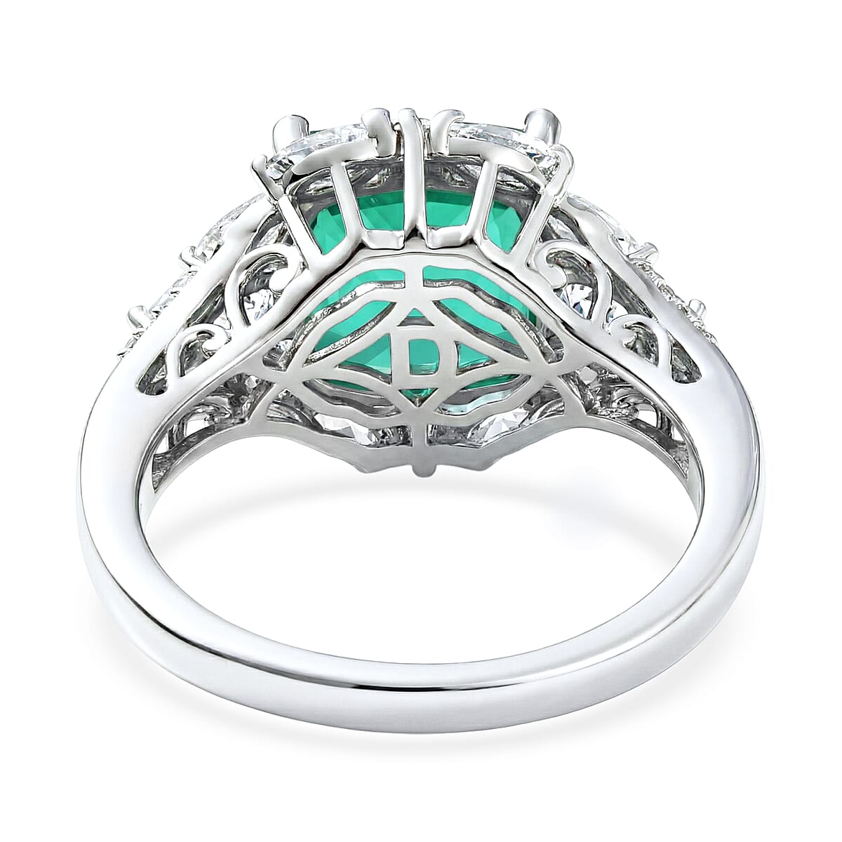 D'Joy Emeraldine Quartz, White Topaz Ring in Platinum Over Sterling Silver (Size 10.0) 5.10 ctw image number 4
