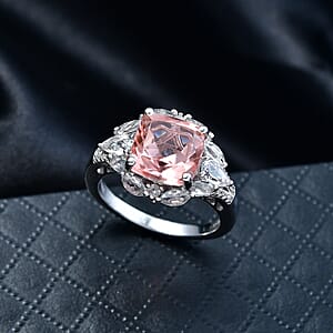 D'Joy Morganique Quartz (Triplet) and White Topaz 5.00 ctw Ring in Platinum Over Sterling Silver (Size 10.0)