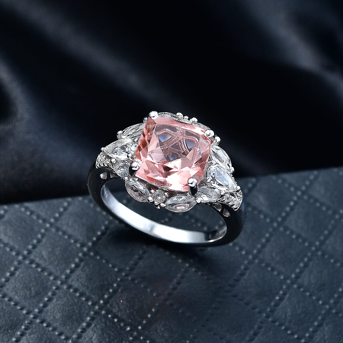 D'Joy Morganique Quartz (Triplet) and White Topaz 5.00 ctw Ring in Platinum Over Sterling Silver (Size 5.0) image number 1