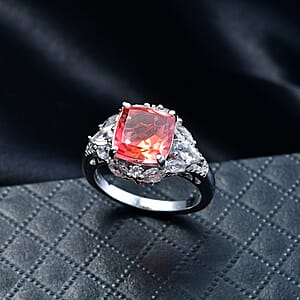 D'Joy Padparadscha Quartz (Triplet) and White Topaz 4.90 ctw Ring in Platinum Over Sterling Silver (Size 10.0)