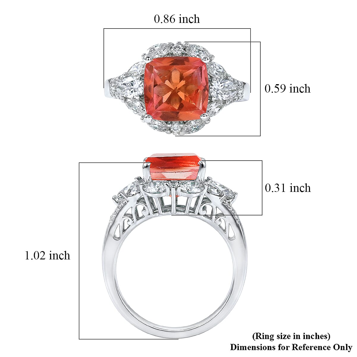D'Joy Padparadscha Quartz (Triplet) and White Topaz 4.90 ctw Ring in Platinum Over Sterling Silver (Size 10.0) image number 5