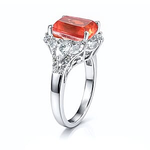 D'Joy Padparadscha Quartz (Triplet) and White Topaz 4.90 ctw Ring in Platinum Over Sterling Silver (Size 5.0)