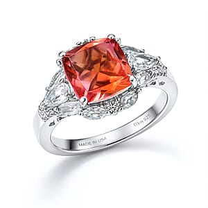 D'Joy Padparadscha Quartz (Triplet) and White Topaz 4.90 ctw Ring in Platinum Over Sterling Silver (Size 6.0)