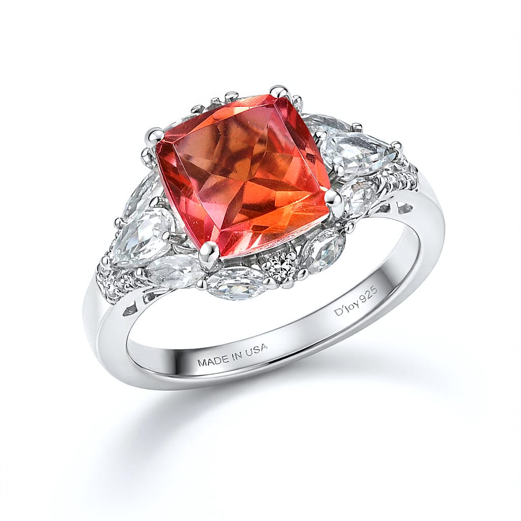 D'Joy Emeraldine Quartz, White Topaz Ring in Platinum Over Sterling Silver (Size 10.0) 5.10 ctw