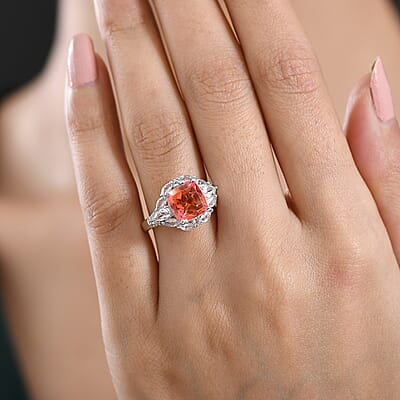 D'Joy Padparadscha Quartz (Triplet) and White Topaz 4.90 ctw Ring in Platinum Over Sterling Silver (Size 7.0)