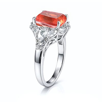 D'Joy Padparadscha Quartz (Triplet) and White Topaz 4.90 ctw Ring in Platinum Over Sterling Silver (Size 7.0)