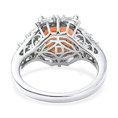 D'Joy Padparadscha Quartz (Triplet) and White Topaz 4.90 ctw Ring in Platinum Over Sterling Silver (Size 7.0)