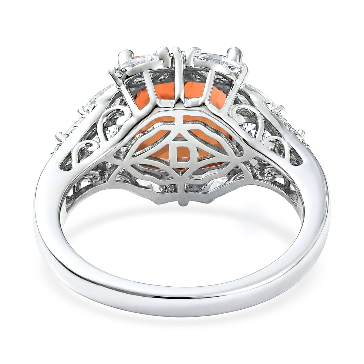 D'Joy Padparadscha Quartz (Triplet) and White Topaz 4.90 ctw Ring in Platinum Over Sterling Silver (Size 9.0) image number 4