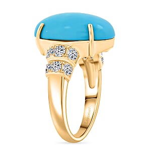 Certified & Appraised AAA Sleeping Beauty Turquoise and Luxuriant Lab Grown Diamond E-F VS 7.36 ctw Ring in 10K Yellow Gold (Size 10.0) 4.06 Grams