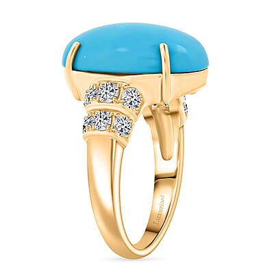 Certified & Appraised AAA Sleeping Beauty Turquoise and Luxuriant Lab Grown Diamond E-F VS 7.36 ctw Ring in 10K Yellow Gold (Size  6.0)  4.06 Grams