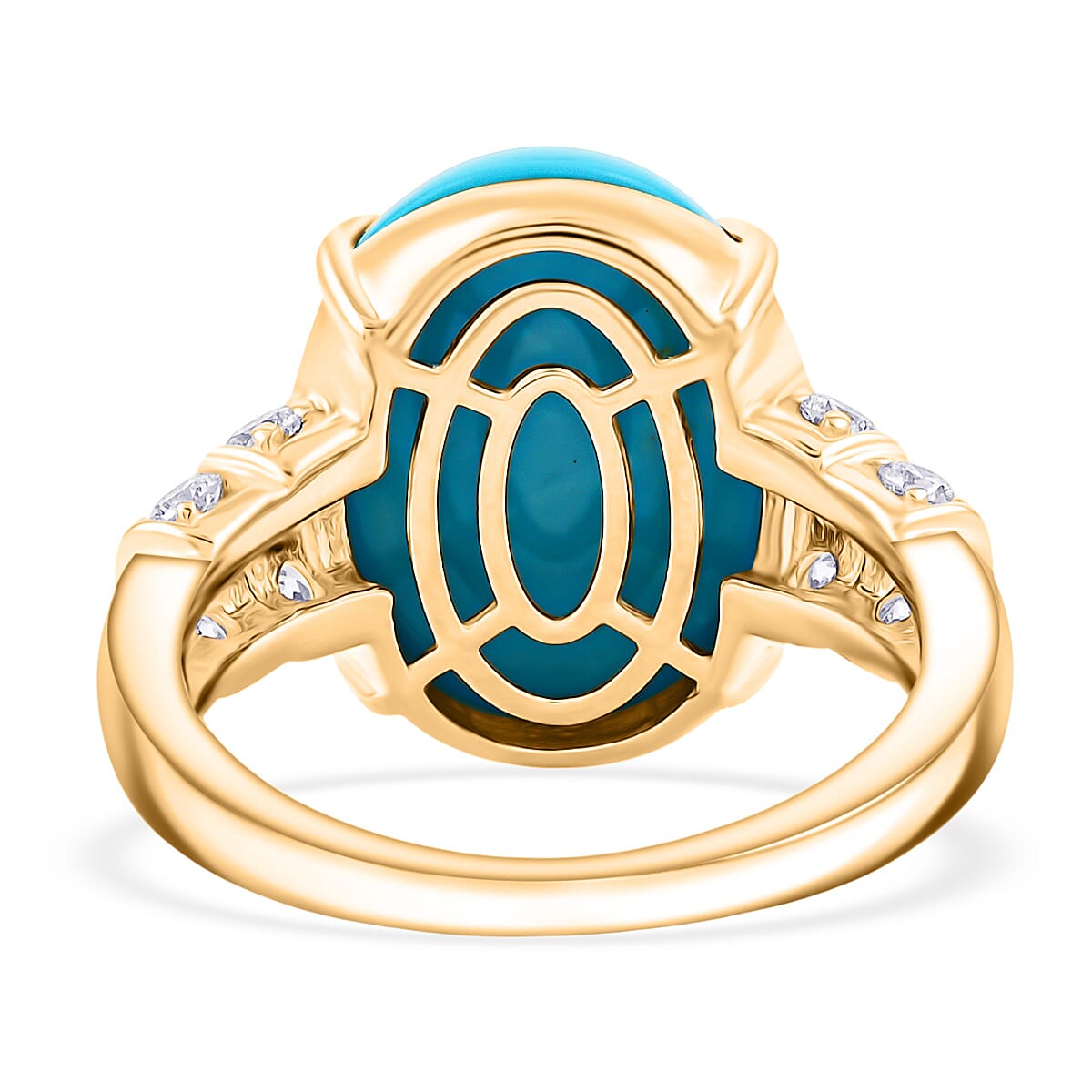 Certified & Appraised AAA Sleeping Beauty Turquoise and Luxuriant Lab Grown Diamond E-F VS 7.36 ctw Ring in 10K Yellow Gold (Size 6.0) 4.06 Grams image number 4