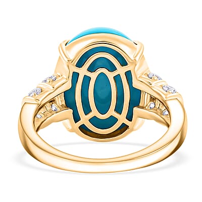 Certified & Appraised AAA Sleeping Beauty Turquoise and Luxuriant Lab Grown Diamond E-F VS 7.36 ctw Ring in 10K Yellow Gold (Size  6.0)  4.06 Grams