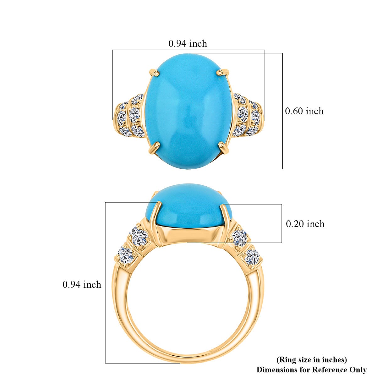 Certified & Appraised AAA Sleeping Beauty Turquoise and Luxuriant Lab Grown Diamond E-F VS 7.36 ctw Ring in 10K Yellow Gold (Size 7.0) 4.06 Grams image number 5