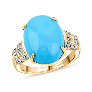 Certified & Appraised AAA Sleeping Beauty Turquoise and Luxuriant Lab Grown Diamond E-F VS 7.36 ctw Ring in 10K Yellow Gold (Size 9.0) 4.06 Grams