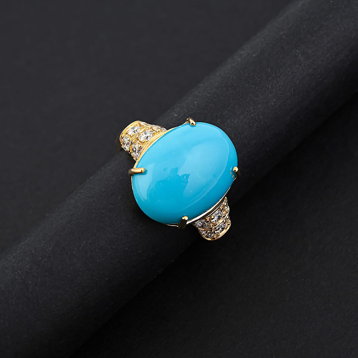 Certified & Appraised AAA Sleeping Beauty Turquoise and Luxuriant Lab Grown Diamond E-F VS 7.36 ctw Ring in 10K Yellow Gold (Size 9.0) 4.06 Grams image number 1