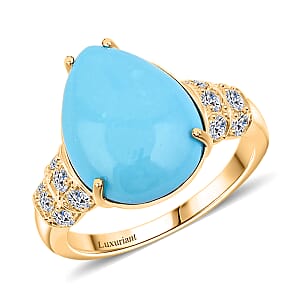 Certified & Appraised AAA Sleeping Beauty Turquoise and Luxuriant Lab Grown Diamond E-F VS 6.85 ctw Ring in 10K Yellow Gold (Size 10.0)