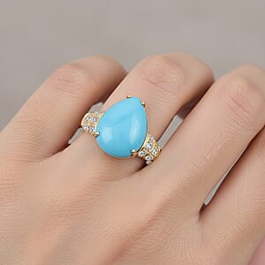 Certified & Appraised AAA Sleeping Beauty Turquoise and Luxuriant Lab Grown Diamond E-F VS 6.85 ctw Ring in 10K Yellow Gold (Size 10.0)