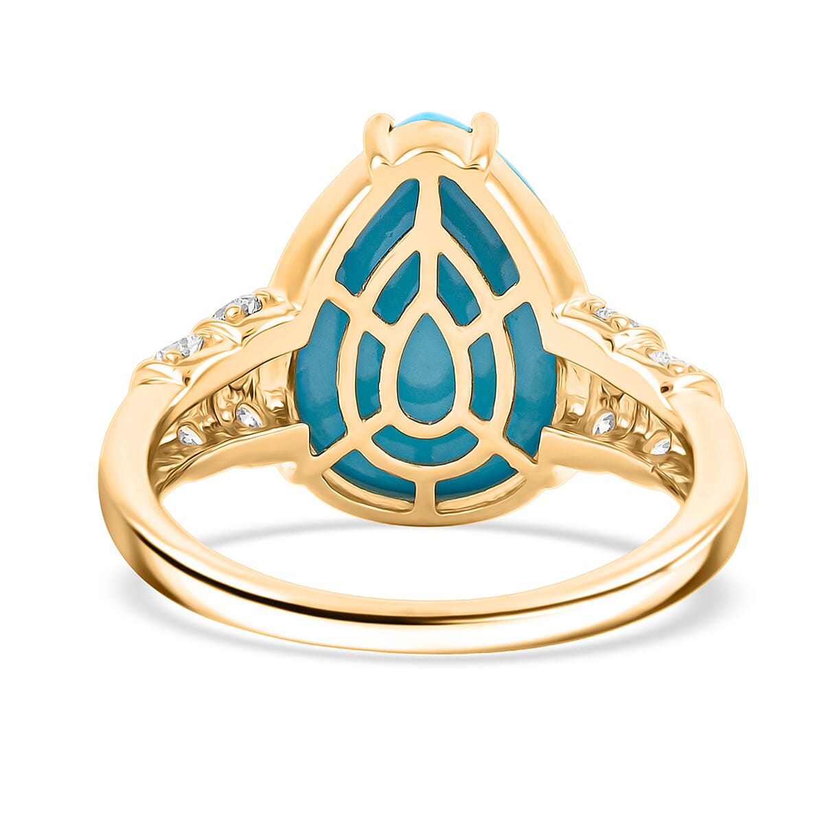 Certified & Appraised AAA Sleeping Beauty Turquoise and Luxuriant Lab Grown Diamond E-F VS 6.85 ctw Ring in 10K Yellow Gold (Size 10.0) image number 4