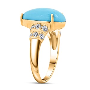 Certified & Appraised AAA Sleeping Beauty Turquoise and Luxuriant Lab Grown Diamond E-F VS 6.85 ctw Ring in 10K Yellow Gold (Size 7.0)