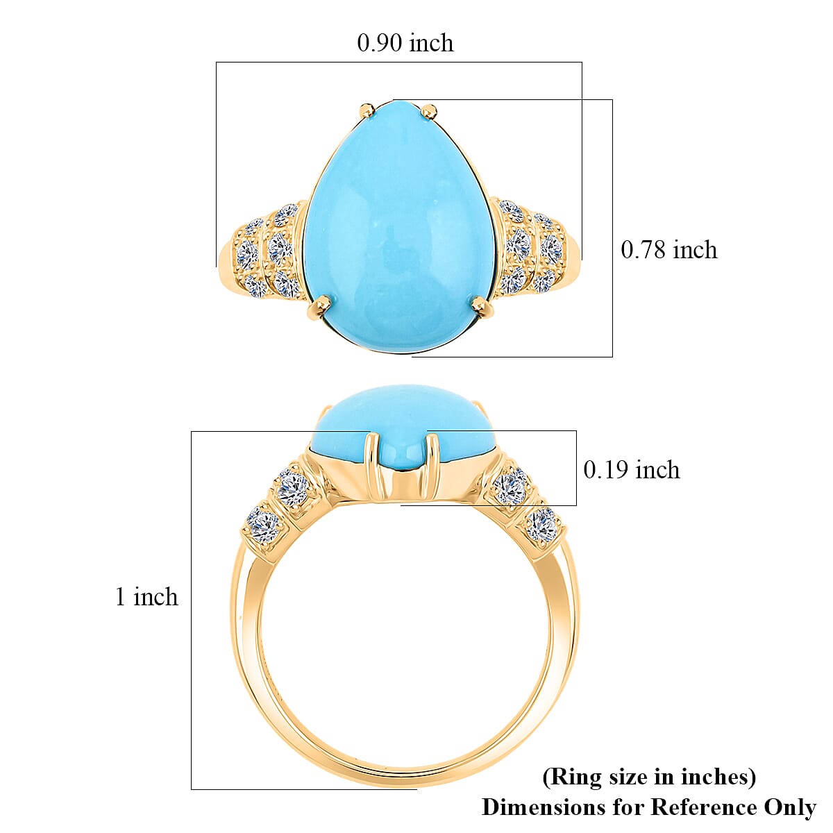 Certified & Appraised AAA Sleeping Beauty Turquoise and Luxuriant Lab Grown Diamond E-F VS 6.85 ctw Ring in 10K Yellow Gold (Size 8.0) image number 5