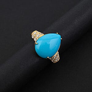 Certified & Appraised AAA Sleeping Beauty Turquoise and Luxuriant Lab Grown Diamond E-F VS 6.85 ctw Ring in 10K Yellow Gold (Size 9.0)