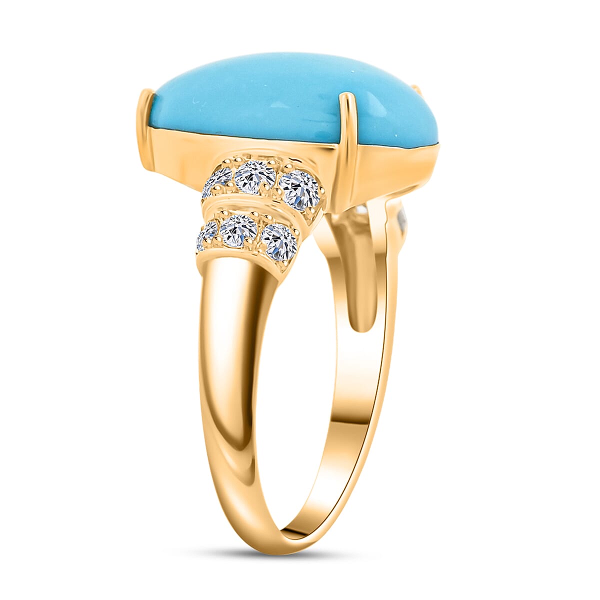 Certified & Appraised AAA Sleeping Beauty Turquoise and Luxuriant Lab Grown Diamond E-F VS 6.85 ctw Ring in 10K Yellow Gold (Size 9.0) image number 3