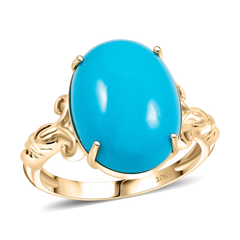 Certified & Appraised AAA Sleeping Beauty Turquoise Solitaire Ring in 10K Yellow Gold 6.86 ctw (Size 10.0)
