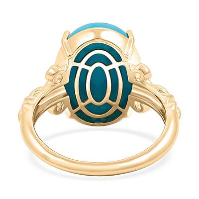 Certified & Appraised AAA Sleeping Beauty Turquoise Solitaire Ring in 10K Yellow Gold 6.86 ctw (Size 10.0)