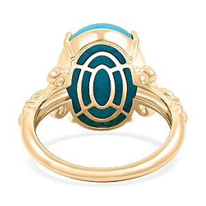 Certified & Appraised AAA Sleeping Beauty Turquoise Solitaire Ring in 10K Yellow Gold 6.86 ctw (Size 6.5)