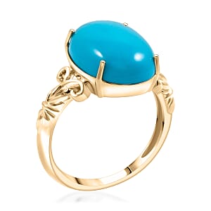 Certified & Appraised AAA Sleeping Beauty Turquoise Solitaire Ring in 10K Yellow Gold 6.86 ctw (Size 7.0)
